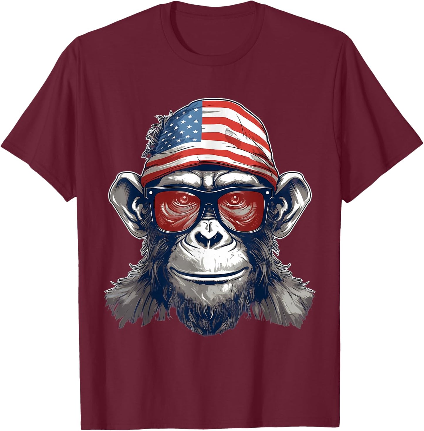 4th Of July US Flag Monkey T-Shirt - T-Shirt | Maroon