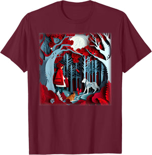 Paper Cut Craft Paper Illustration Little Red a Riding Hood T-Shirt - T-Shirt | Maroon
