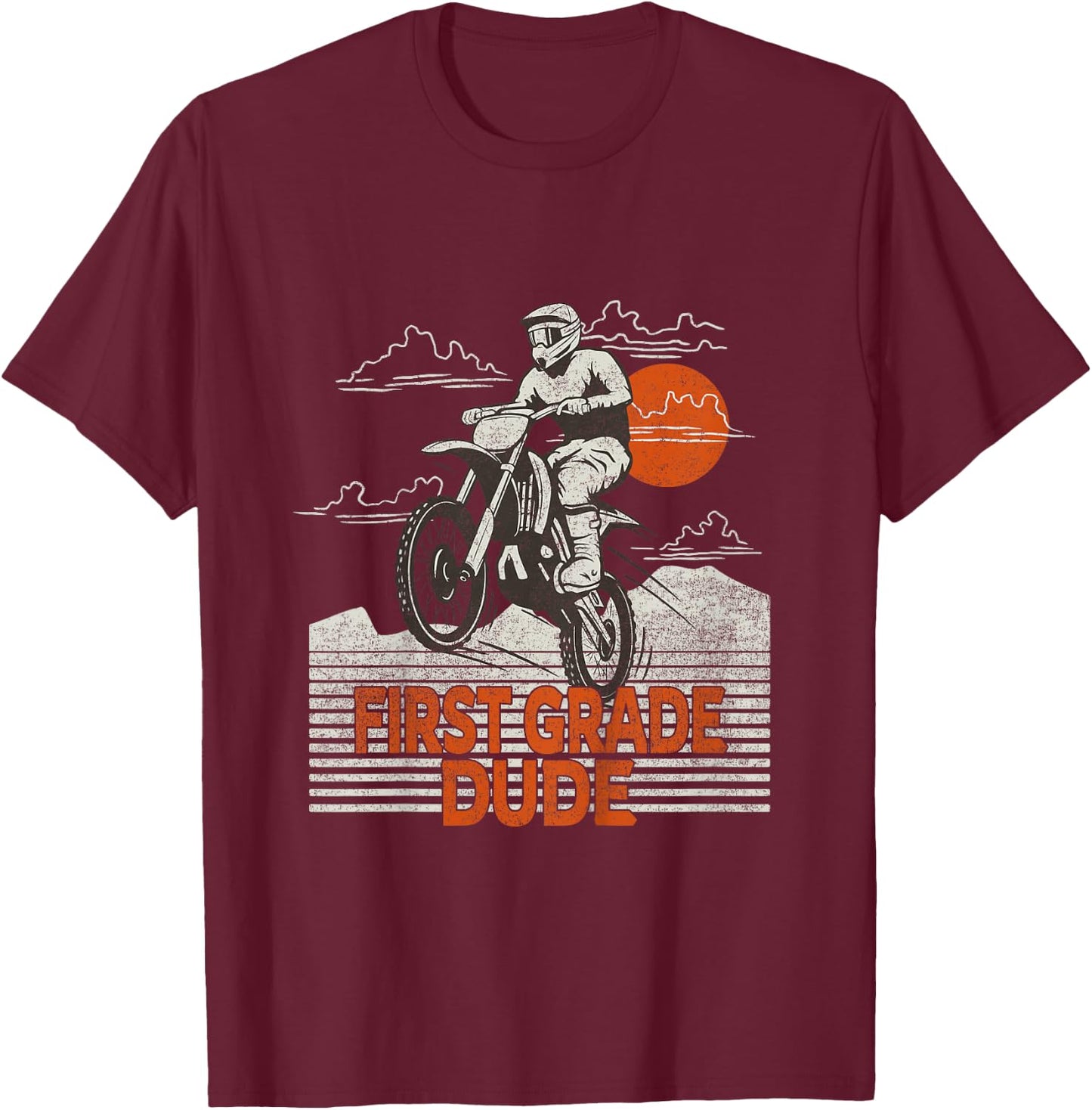 Kids First Grade Dude - First Day of School Dirt Bike Motorcycle T-Shirt - T-Shirt | Maroon