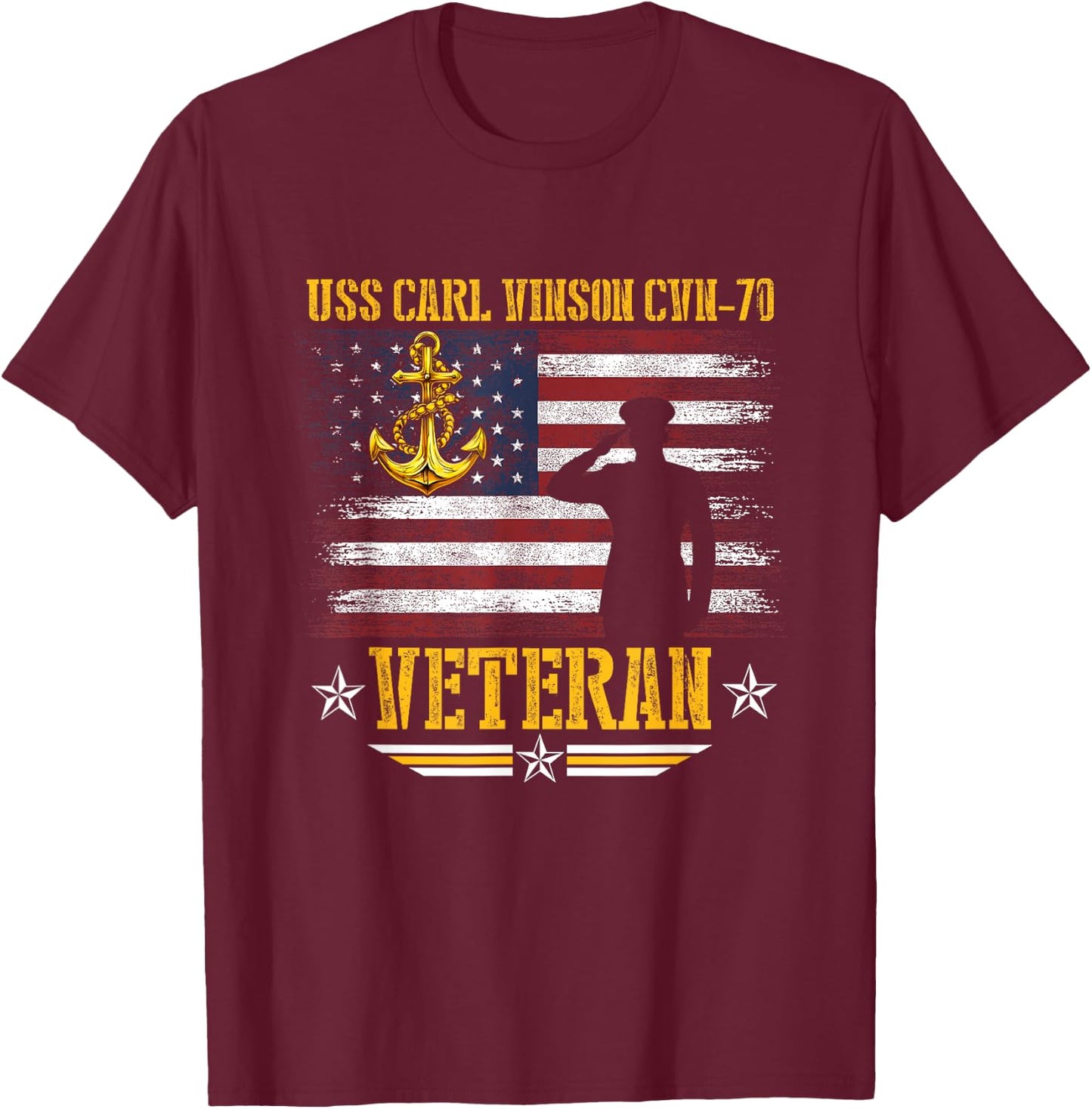 USS Carl Vinson CVN-70 Aircraft Carrier Veteran Flag Vintage T-Shirt - T-Shirt | Maroon
