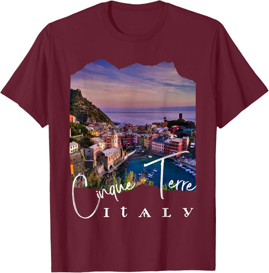 Cinque Terre At Night Cinque Terre Souvenir T-Shirt - T-Shirt | Maroon