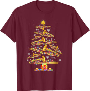 Christmas Trombone Player Xmas Tree Jazz Music Lover Santa T-Shirt - T-Shirt | Maroon