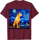 Surreal Starry Night Jindo Dog T-Shirt - T-Shirt | Maroon