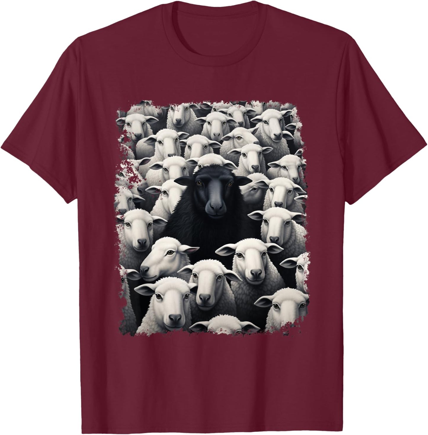 Animal Sheep Black T-Shirt - T-Shirt | Maroon