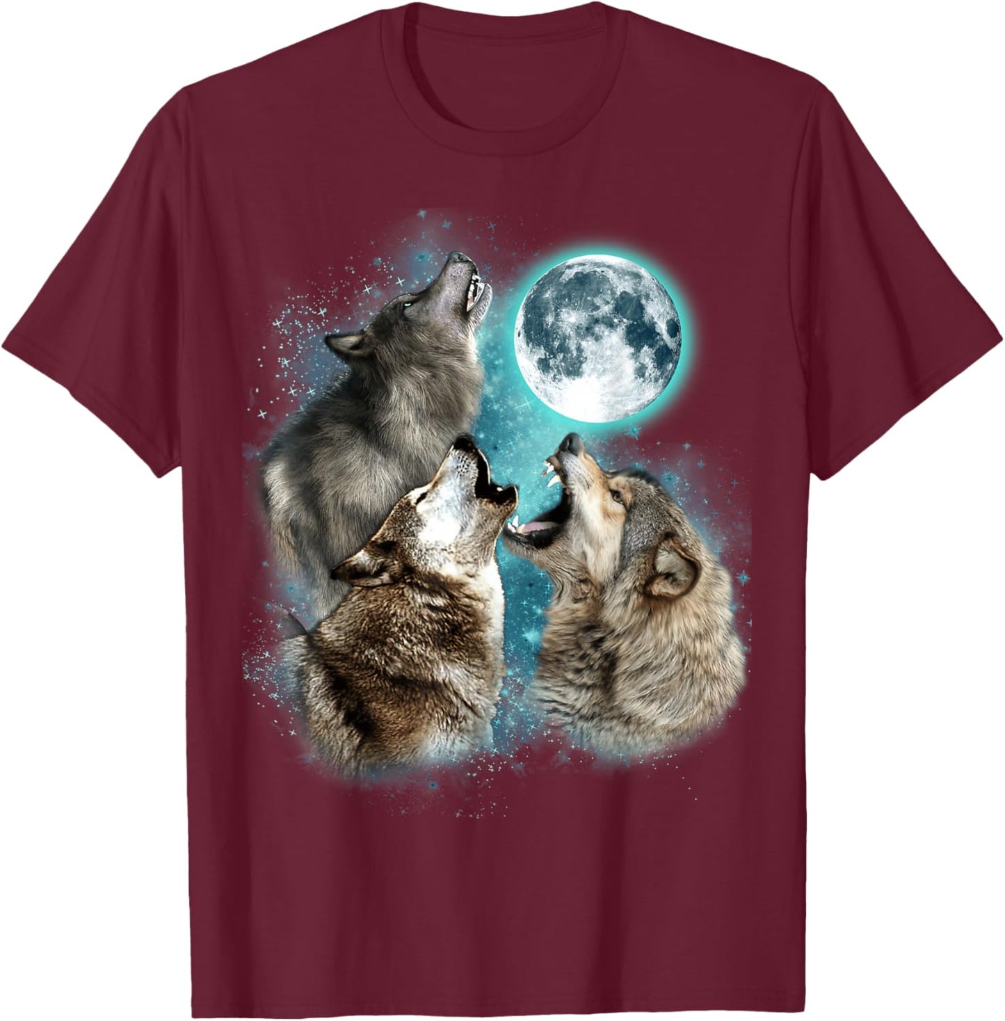 3 Wolf Moon Howling Wolf Head Funny Wolves Women T-Shirt - T-Shirt | Maroon
