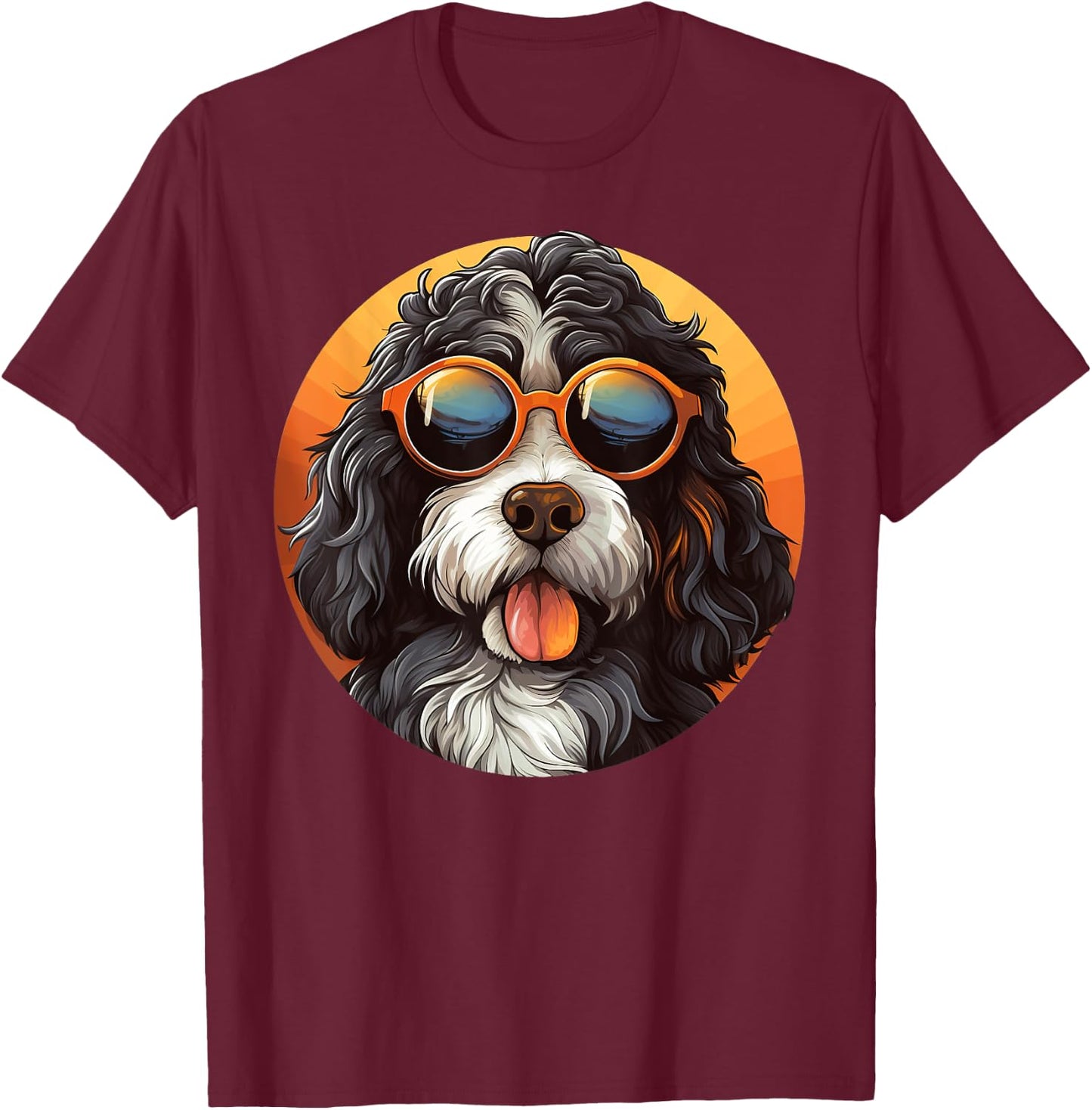 Cute Bernedoodle With Sunglasses Colorful Graphic Lover Dog Women Girls Kids T-Shirt - T-Shirt | Maroon