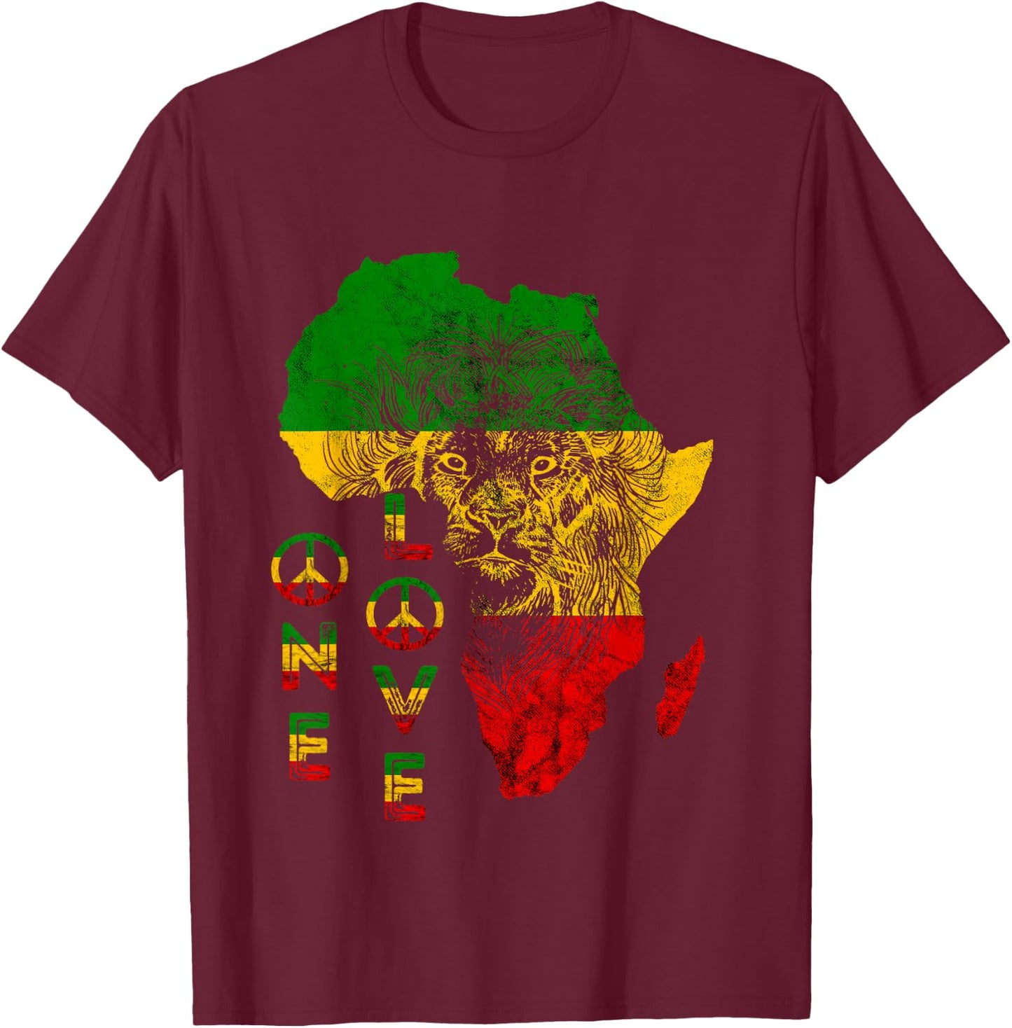 One Pride Love Lion Rasta Reggae Africa Map Lion Of Judah T-Shirt - T-Shirt | Maroon