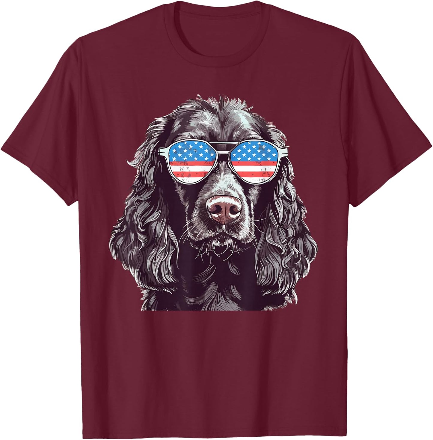 Boykin Spaniel USA American Flag Dog Sunglasses 4th of July T-Shirt - T-Shirt | Maroon