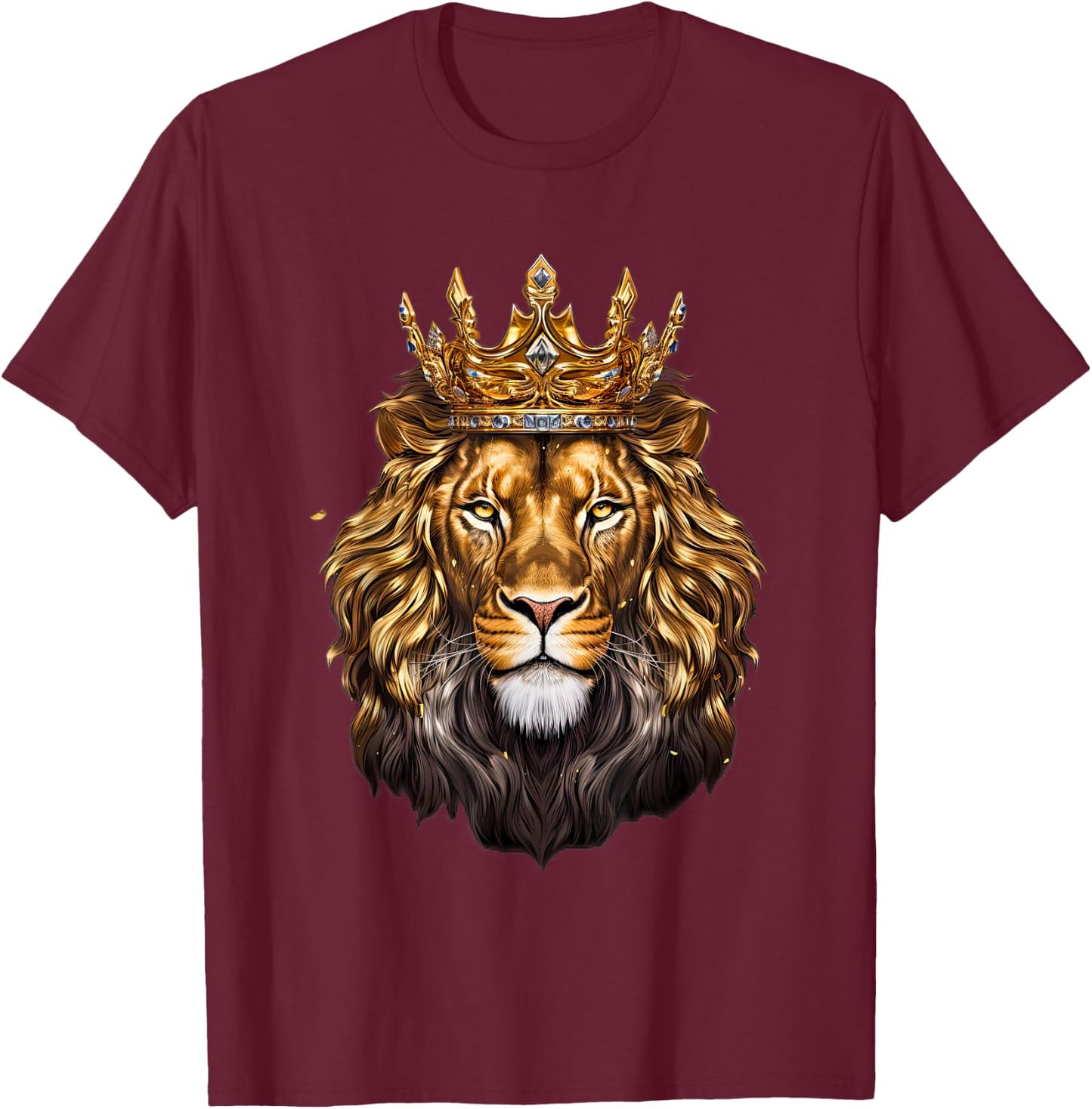 Lion Head Golden Crowned Biblical Lion of Judah T-Shirt - T-Shirt | Maroon