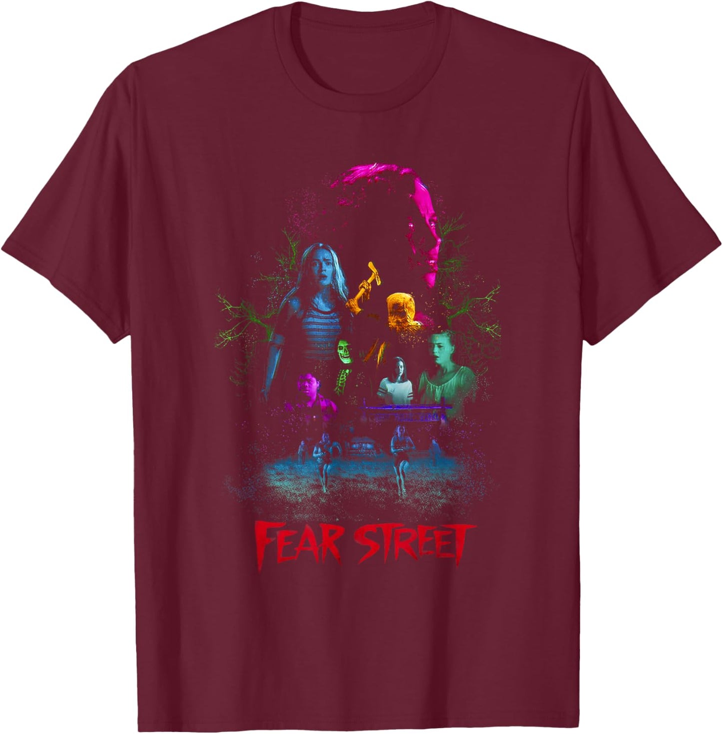 Fear Street Neon Collage T-Shirt - T-Shirt | Maroon
