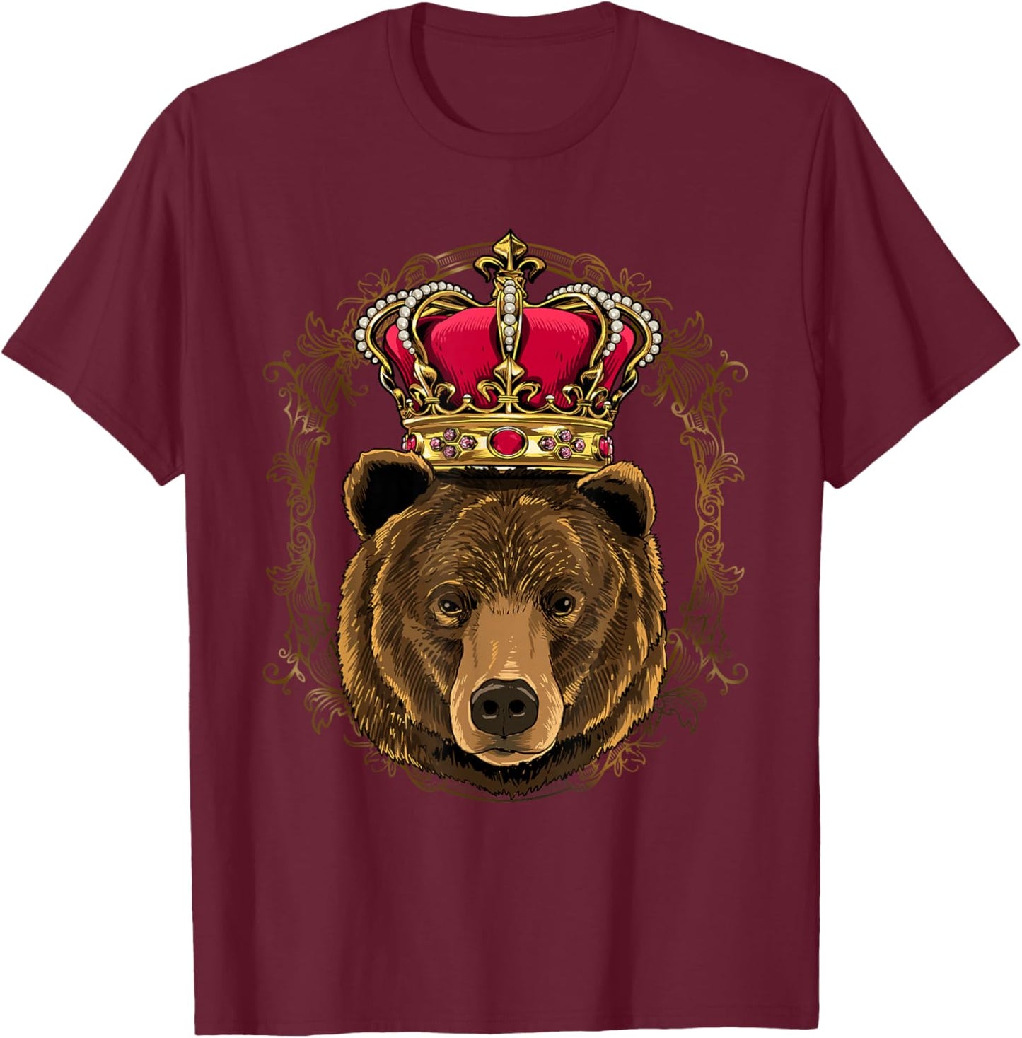 King Queen Grizzly Bear Animal Face Crown British Bear Lover T-Shirt - T-Shirt | Maroon