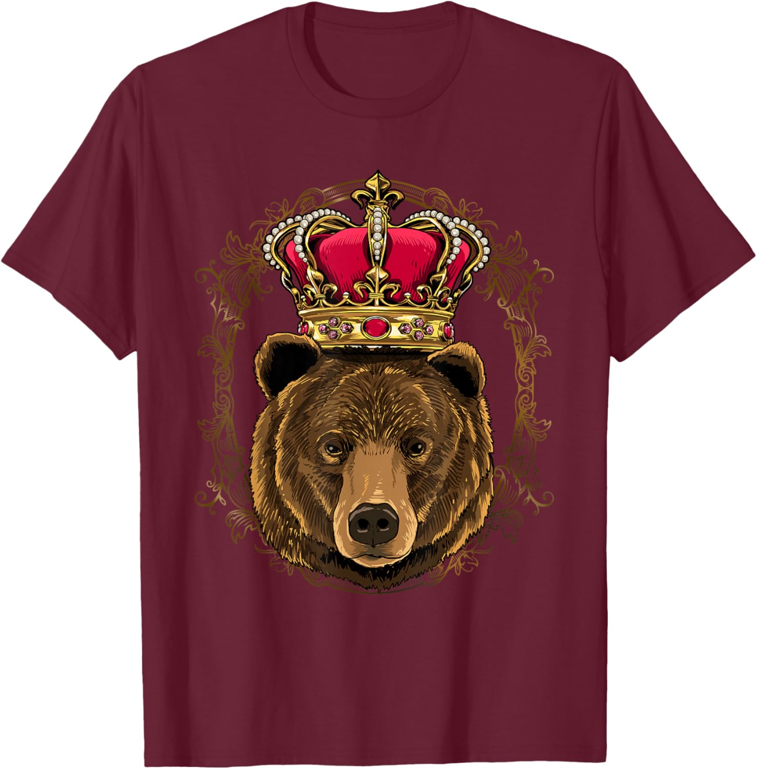 King Queen Grizzly Bear Animal Face Crown British Bear Lover T-Shirt - T-Shirt | Maroon