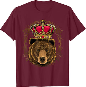King Queen Grizzly Bear Animal Face Crown British Bear Lover T-Shirt - T-Shirt | Maroon