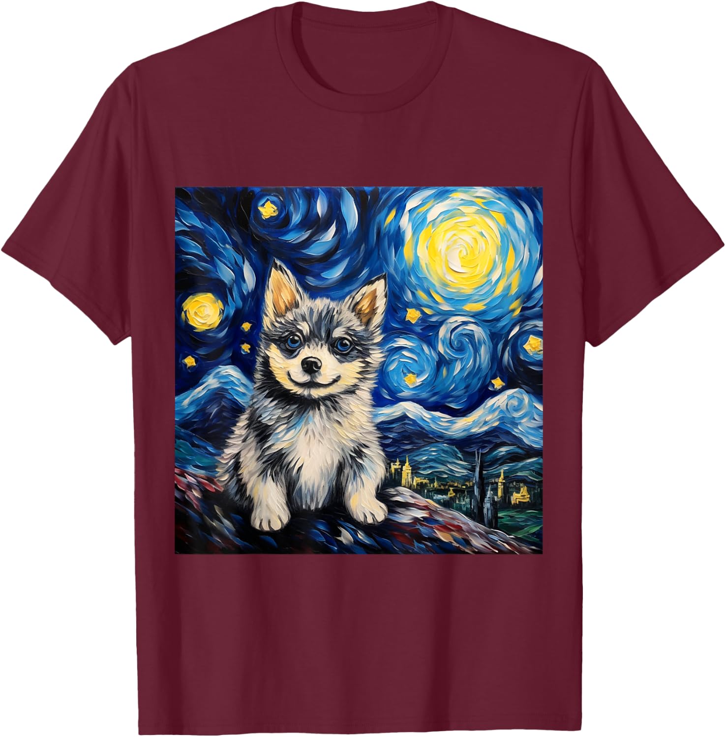 Starry Night Alaskan Klee Kai - Alaskan Klee Kai T-Shirt - T-Shirt | Maroon