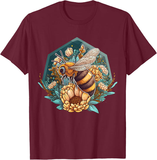 Cute Cottagecore Floral Bee Aesthetic Girls Women Graphic T-Shirt - T-Shirt | Maroon