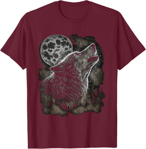 Wolves howling at moon wolf wild animal T-Shirt - T-Shirt | Maroon