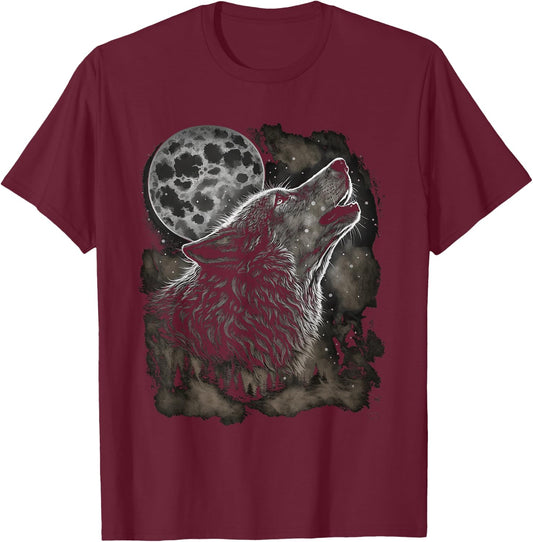 Wolves howling at moon wolf wild animal T-Shirt - T-Shirt | Maroon