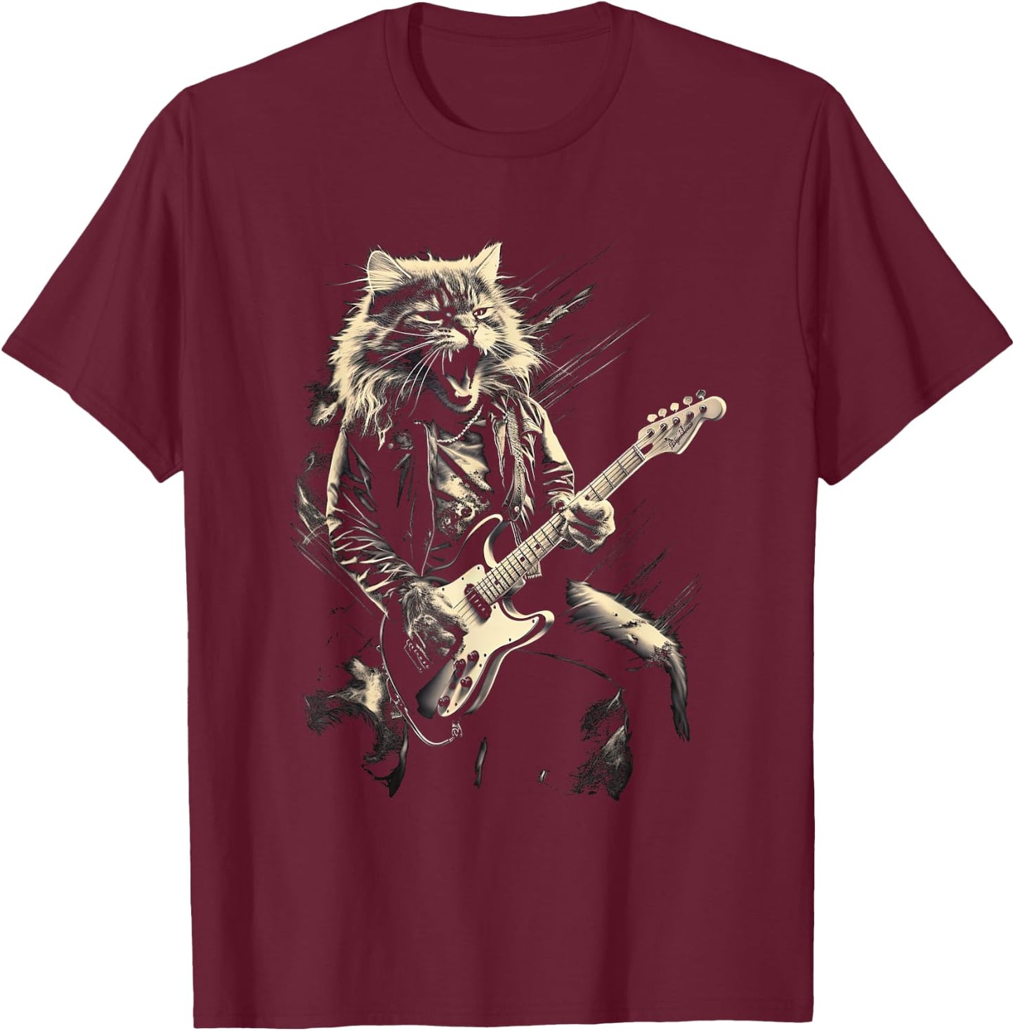 Cat Playing Bass Guitar Guitarist Rocker cool Men Women Kids T-Shirt - T-Shirt | Maroon