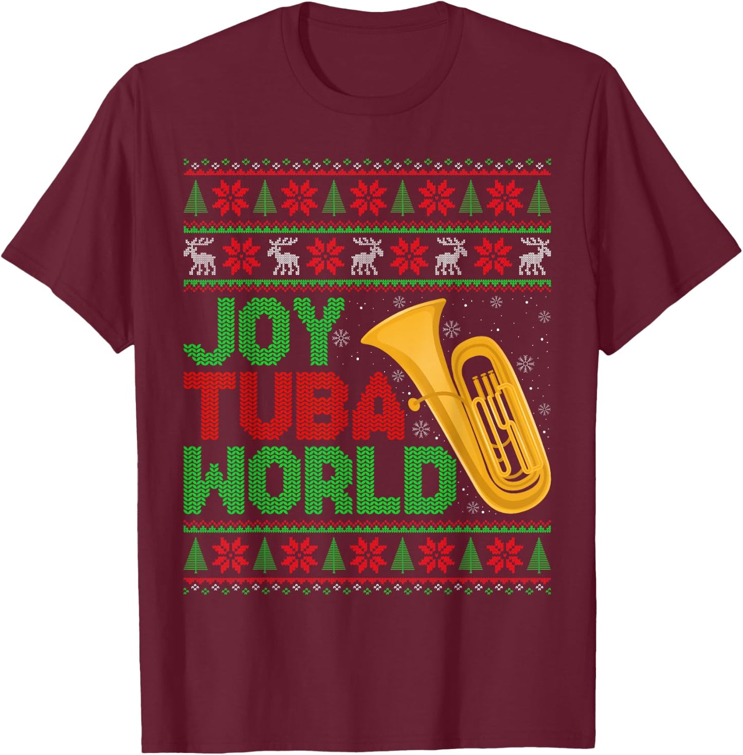 Joy Tuba World Music Lover Xmas Tuba Ugly Christmas T-Shirt - T-Shirt | Maroon