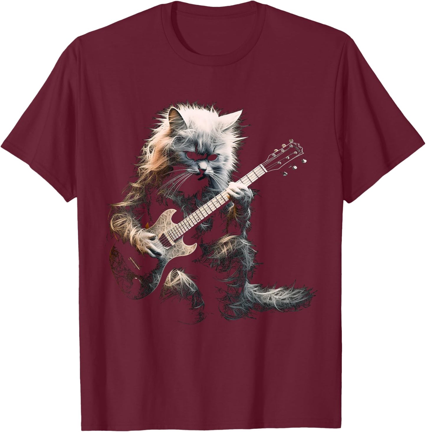 Funny Guitar Cat Rock Cat Playing Guitar T-Shirt - T-Shirt | Maroon