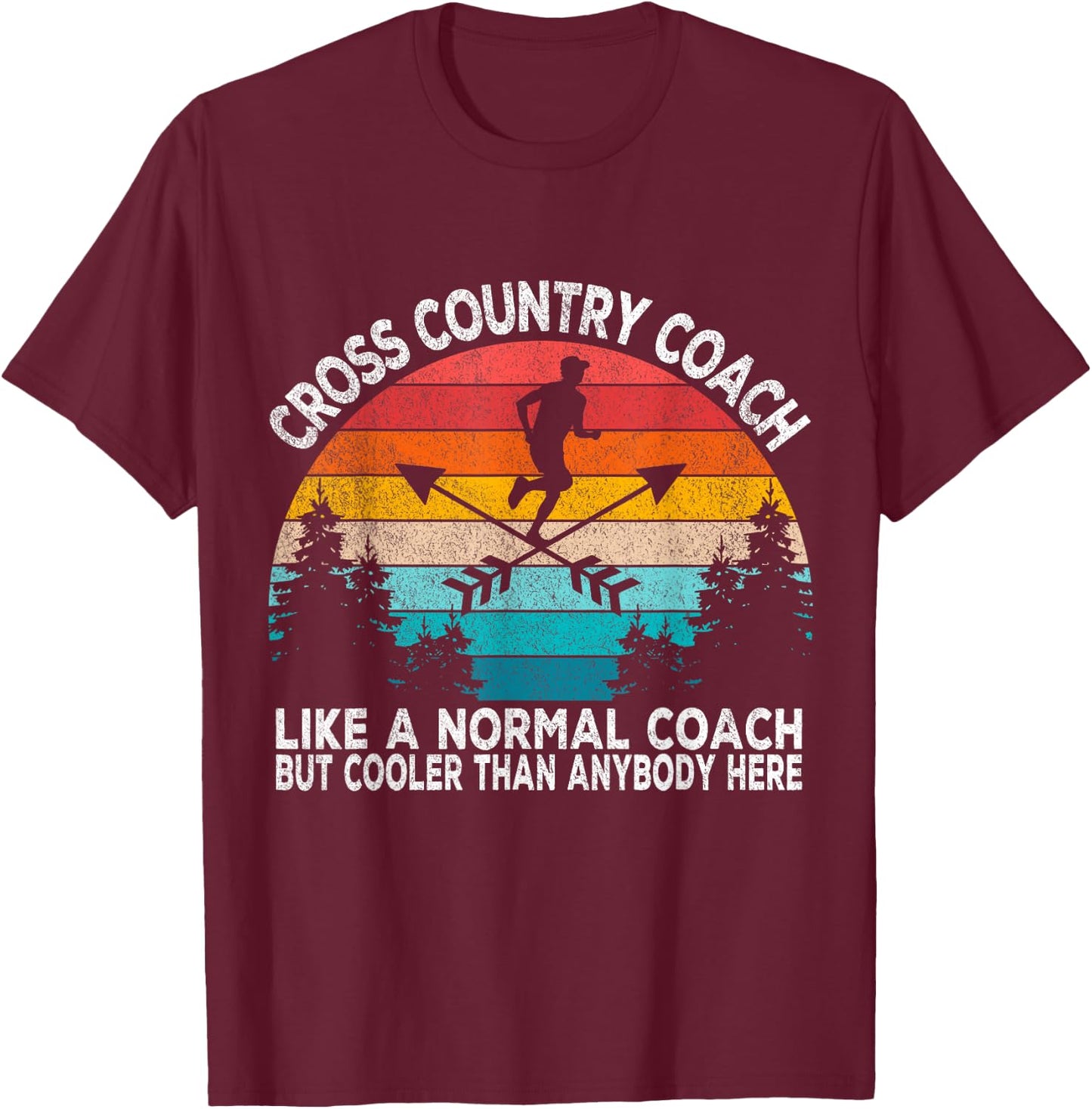 Cross Country Coach Cross Country Running Coach Retro T-Shirt - T-Shirt | Maroon