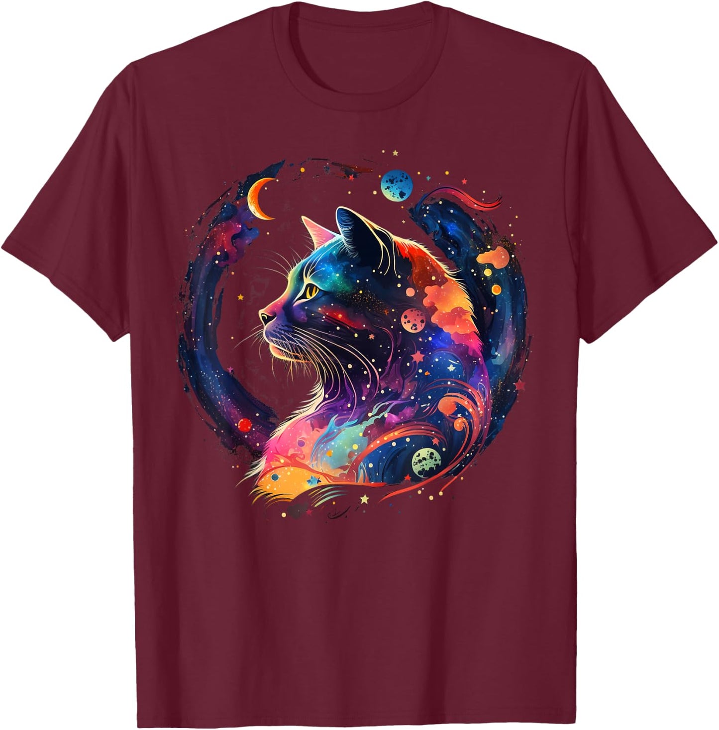 Astronaut Outer Space Kitty on Galaxy Cat Lover T-Shirt - T-Shirt | Maroon