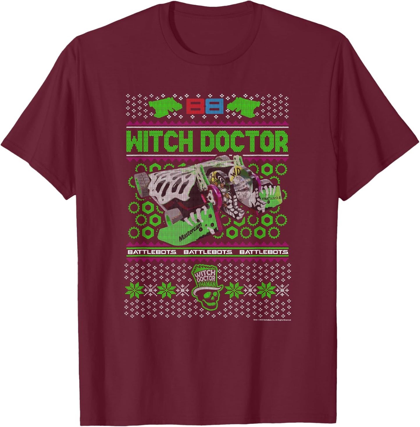 BattleBots Christmas Ugly Sweater Witch Doctor T-Shirt - T-Shirt | Maroon