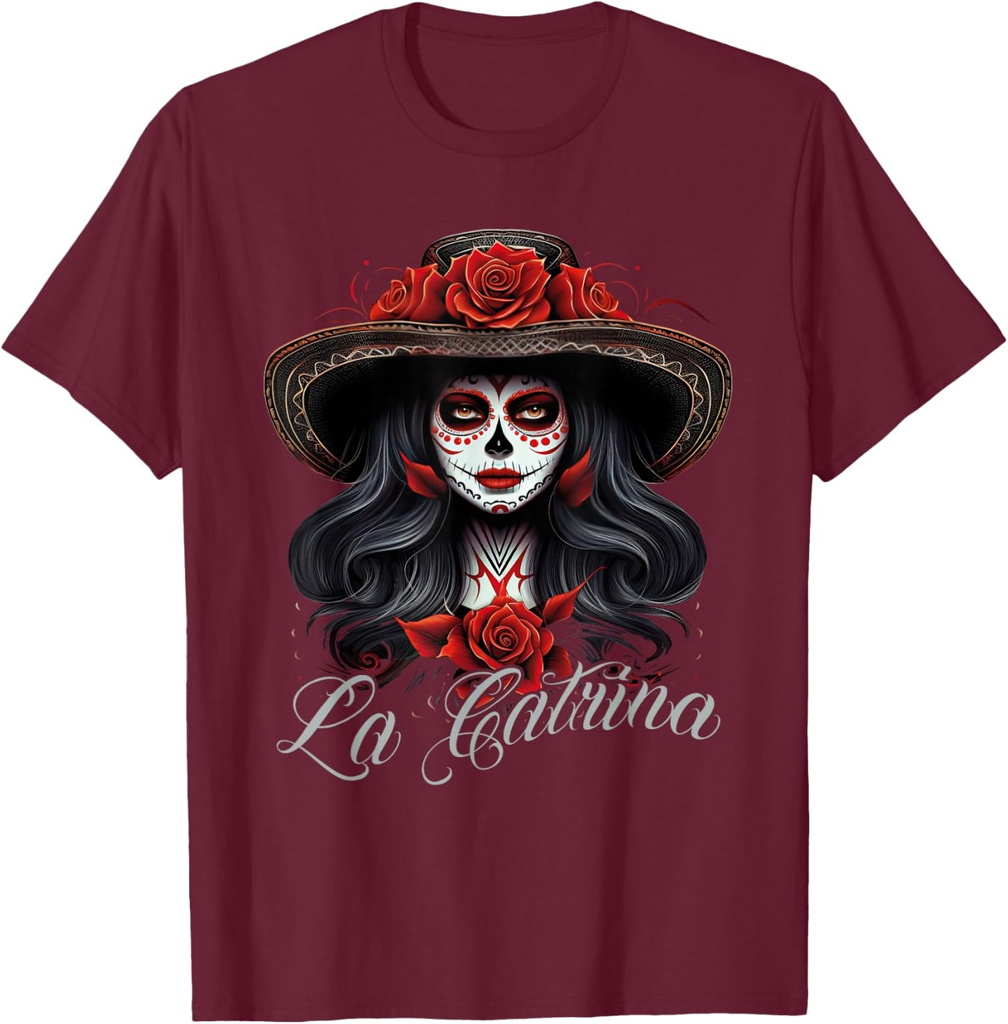 La Catrina Dress Stylish Day of the Dead Costume La Catrina T-Shirt - T-Shirt | Maroon