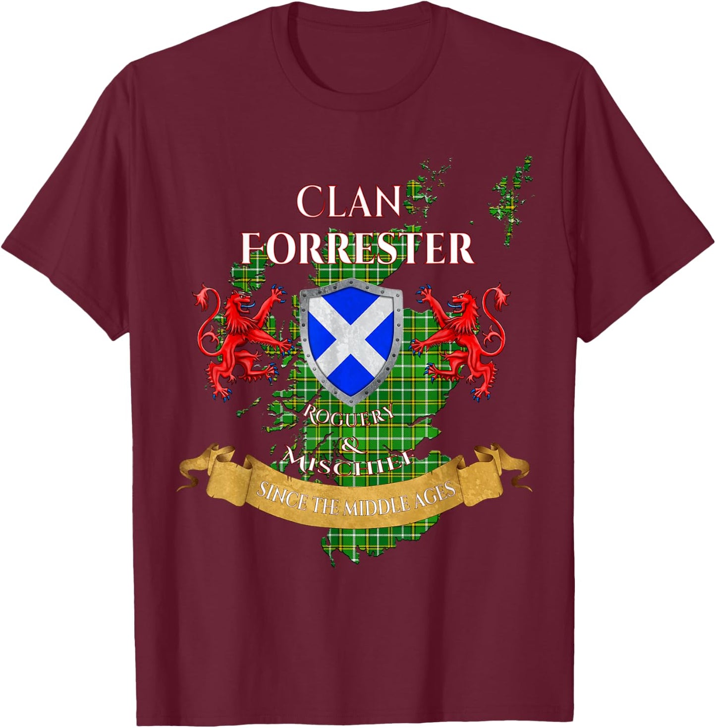 Forrester Hunting Scottish Family Clan Middle Ages Mischief T-Shirt - T-Shirt | Maroon