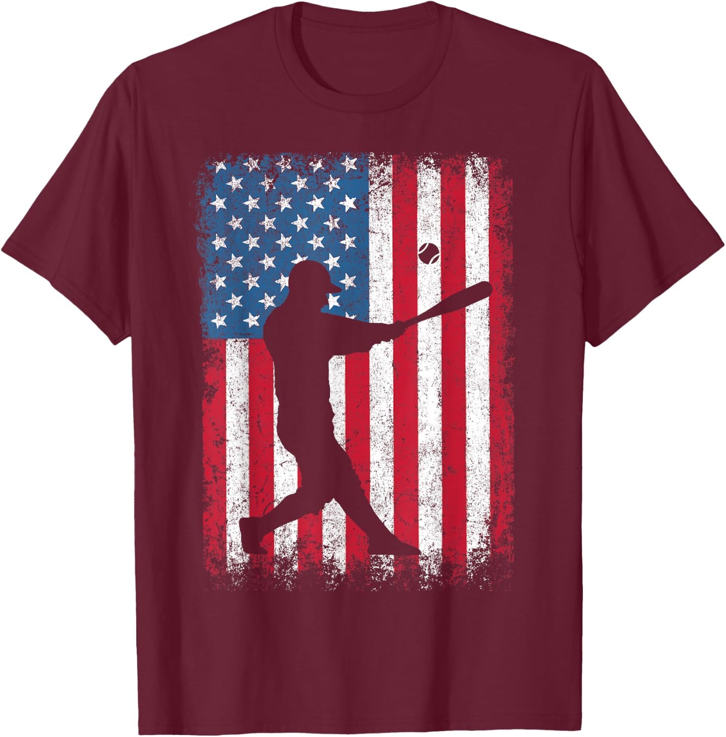 American Flag Vintage Baseball Flag Dad Mom T-Shirt - T-Shirt | Maroon