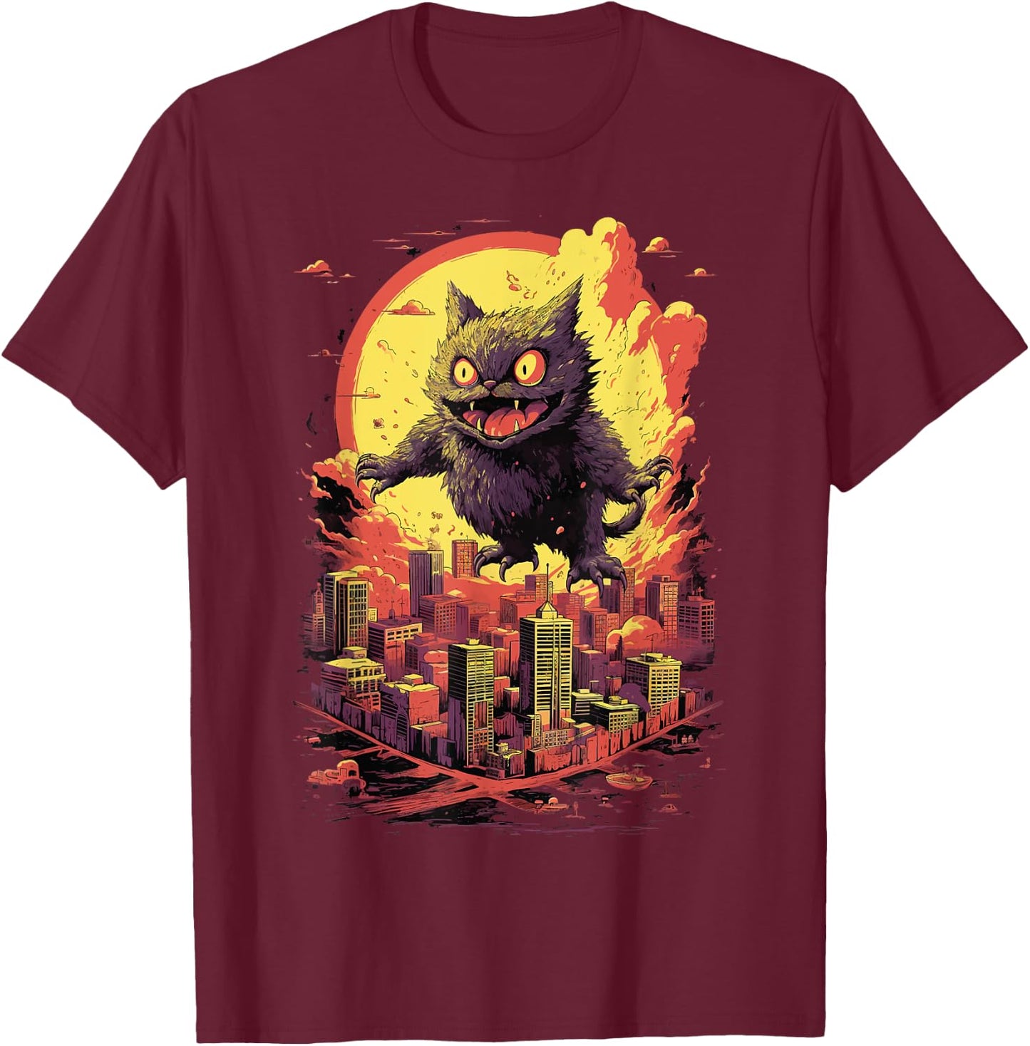Catzilla Cat Jumping for Lover of Big Cats Kitty Kitten T-Shirt - T-Shirt | Maroon