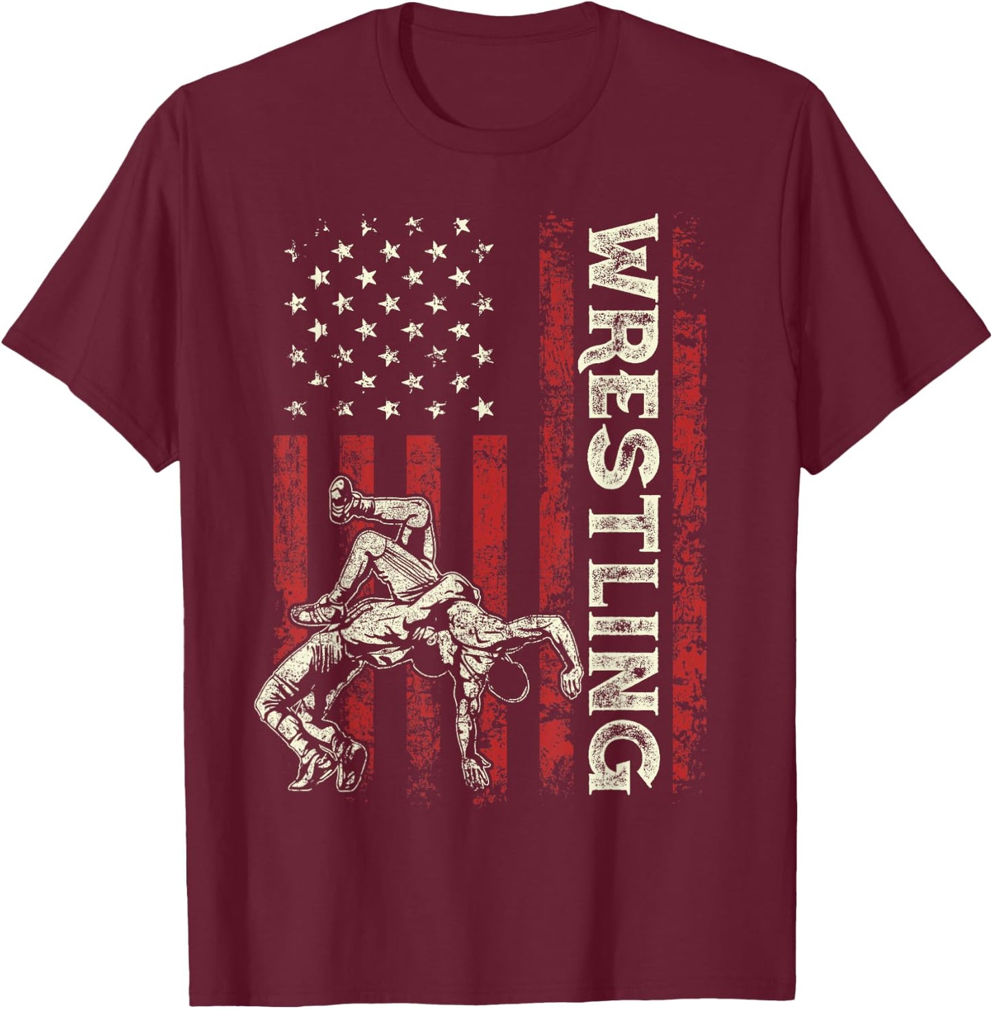 Wrestling US Flag Gifts Dad Wrestler Patriotic 4th Of July T-Shirt - T-Shirt | Maroon