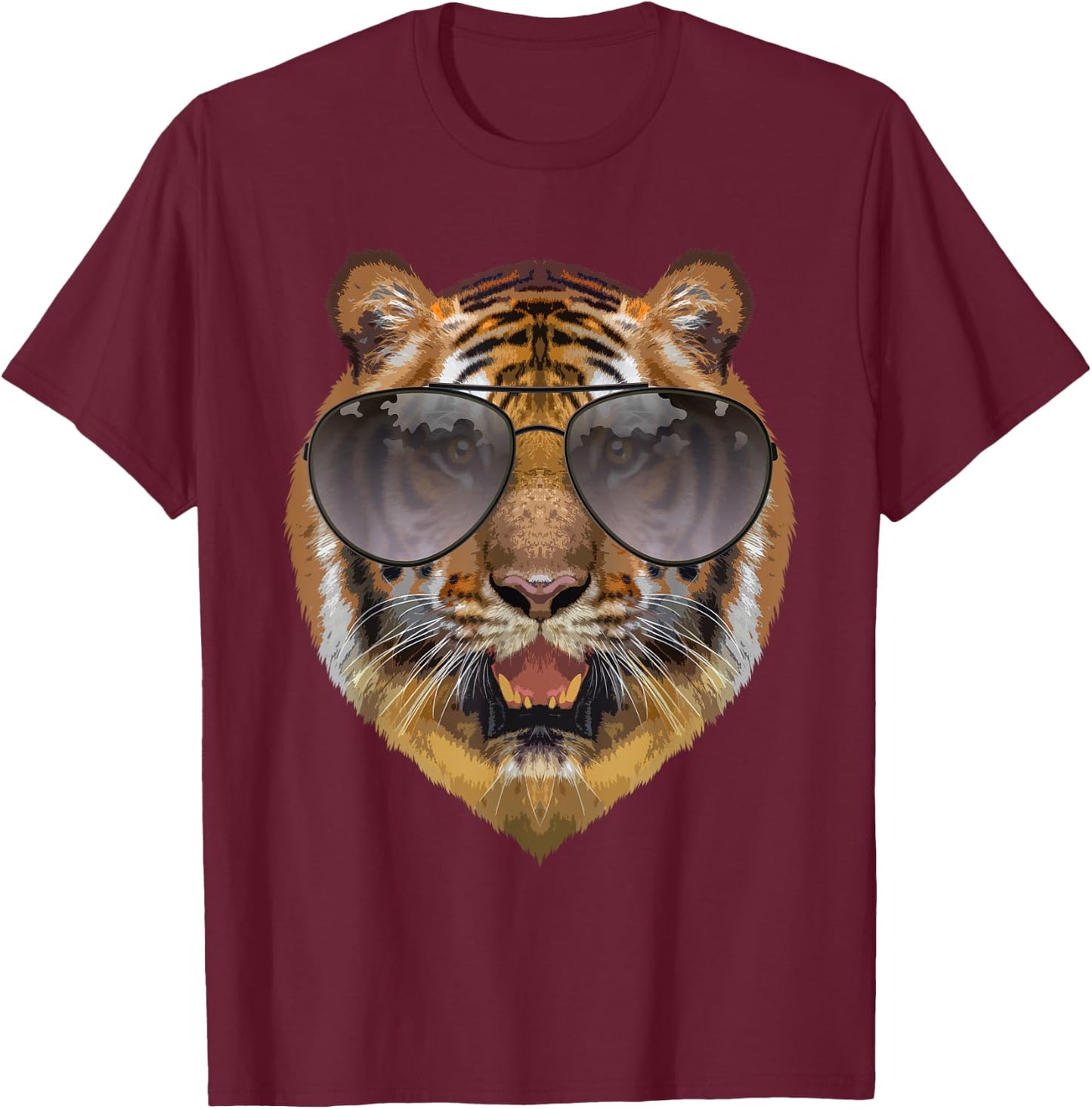 Funny Tiger Design Women Kids Cat with Glasses Lover T-Shirt - T-Shirt | Maroon