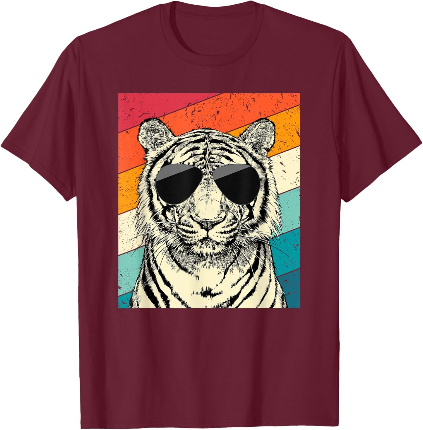 Retro Vintage Tiger with Sunglasses Wild Animal Lovers T-Shirt - T-Shirt | Maroon