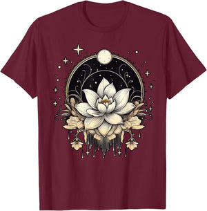 Vintage Lotus Flower on Lotus Flower T-Shirt - T-Shirt | Maroon