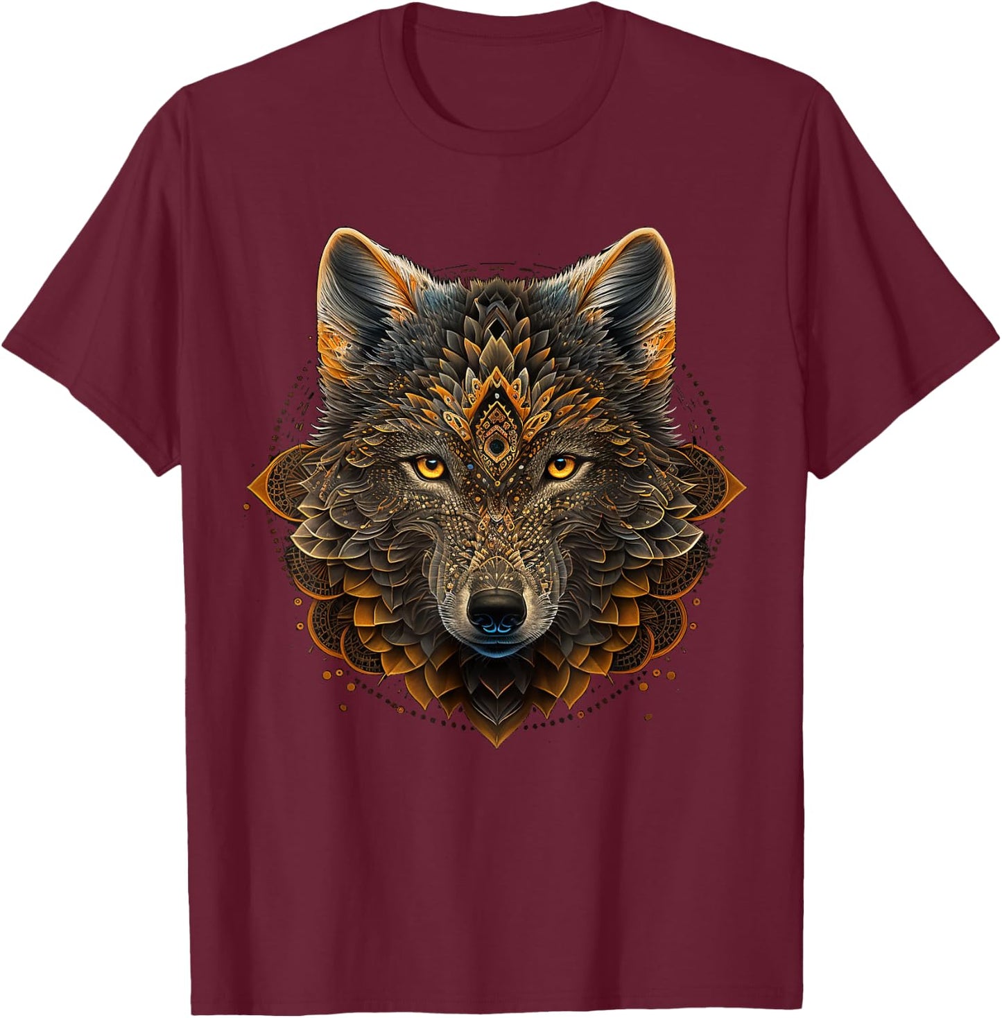 Wolf China Architecture Artwork | Animal Motif Wolf T-Shirt - T-Shirt | Maroon