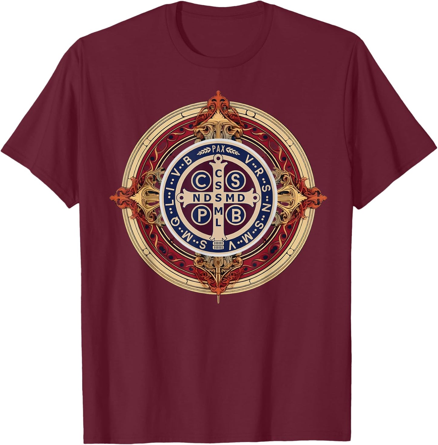 Catholic Saint Benedict Medal T-Shirt - T-Shirt | Maroon