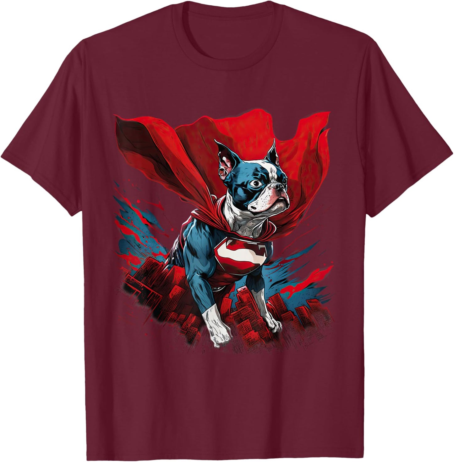 Super Power Superhero Boston Terrier Dog Women Kids T-Shirt - T-Shirt | Maroon