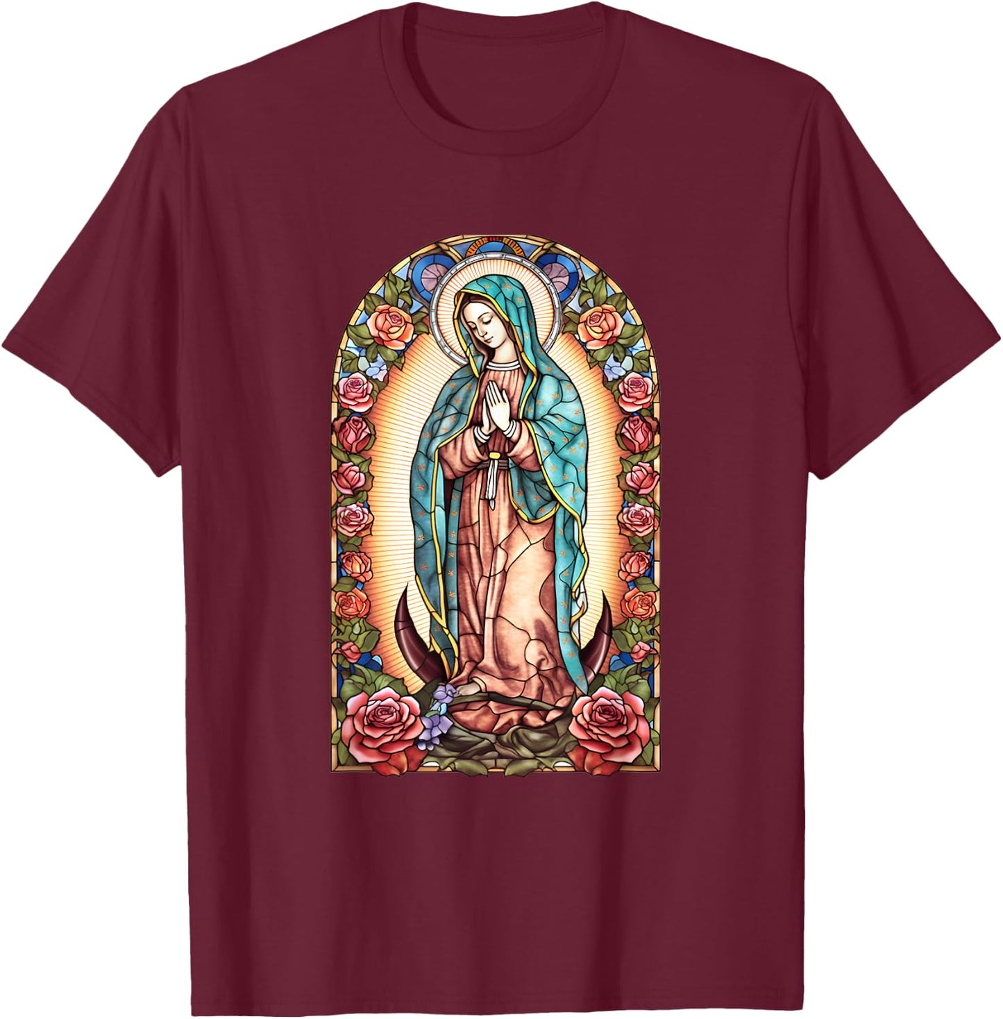 Virgin Mary Of Guadalupe Religious Graphic Women Catholic T-Shirt - T-Shirt | Maroon