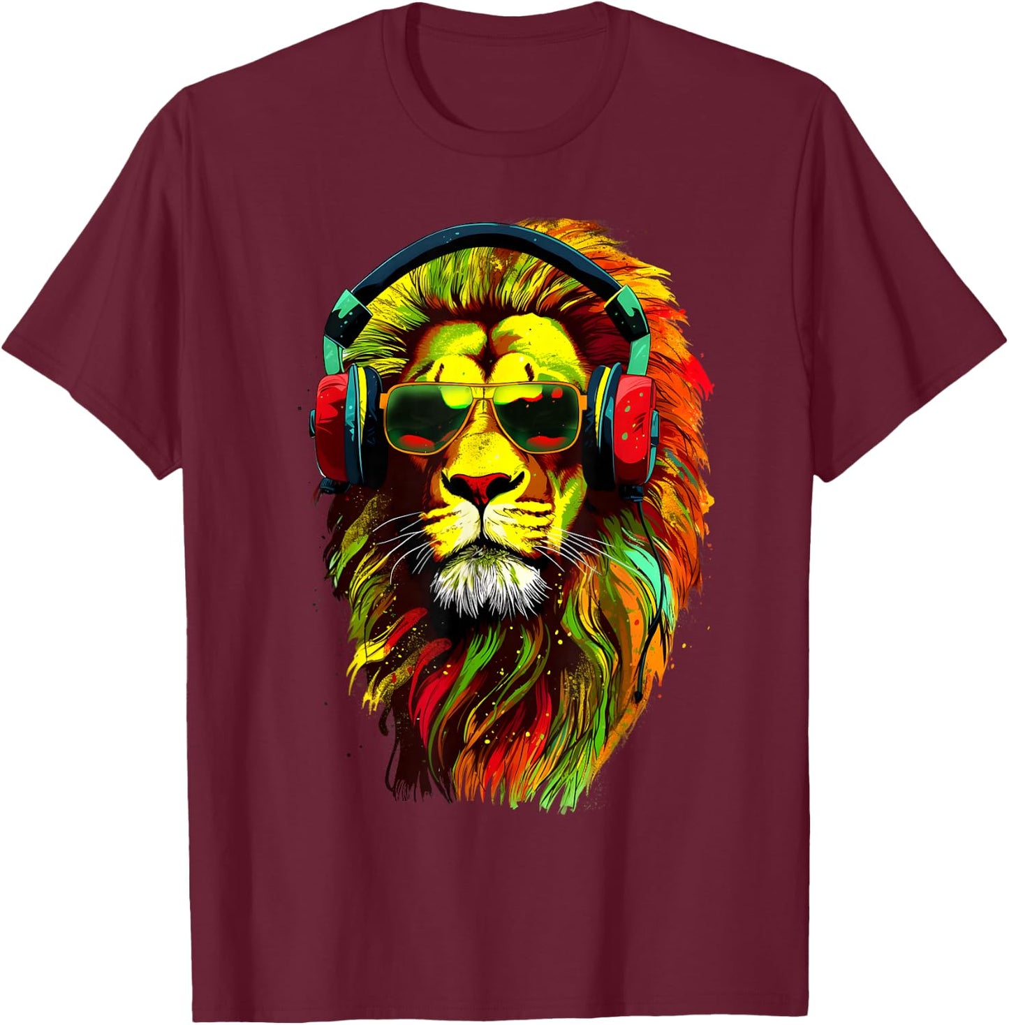 Rasta Lion Stylish Rastafari Design Reggae & Jamaica Vibes T-Shirt - T-Shirt | Maroon