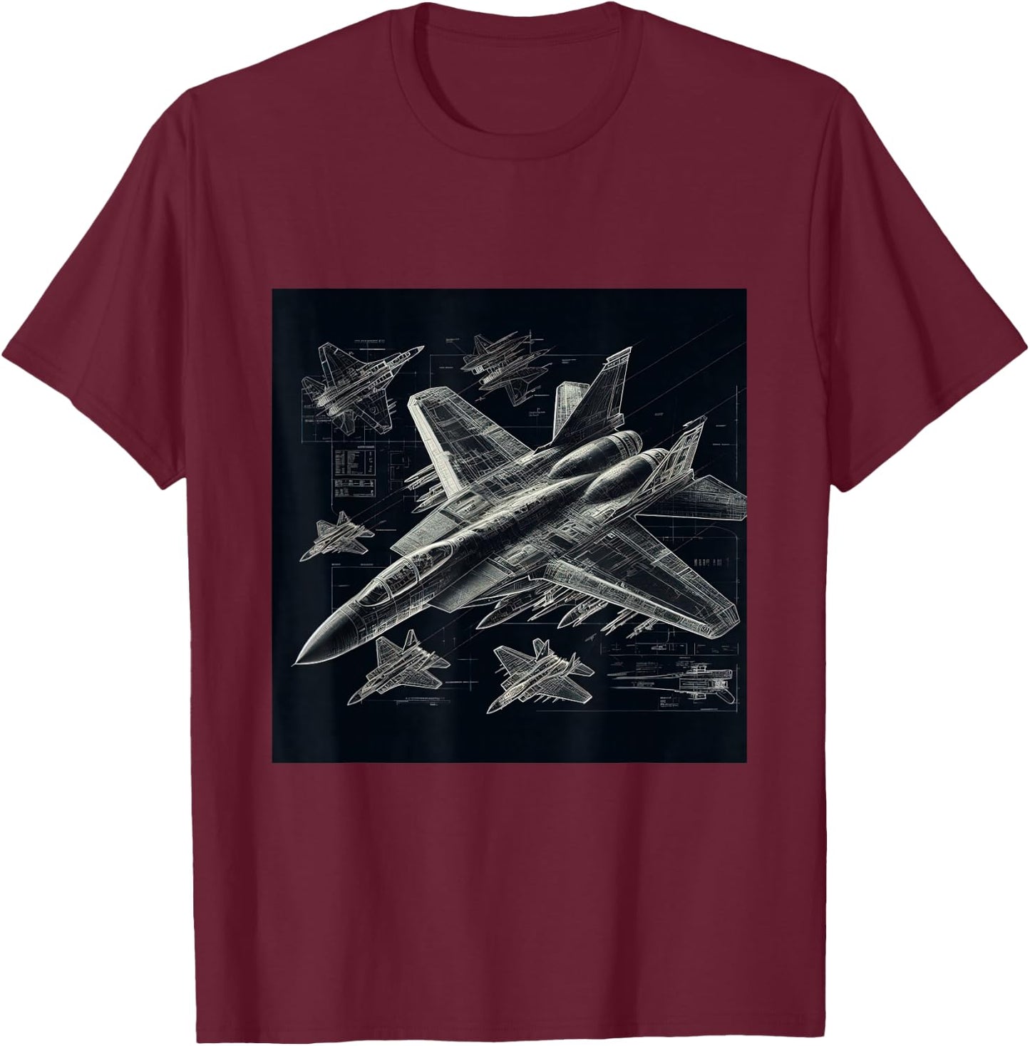 F-14 Tomcat Fighter Jet Blueprint Military Aviation T-Shirt - T-Shirt | Maroon