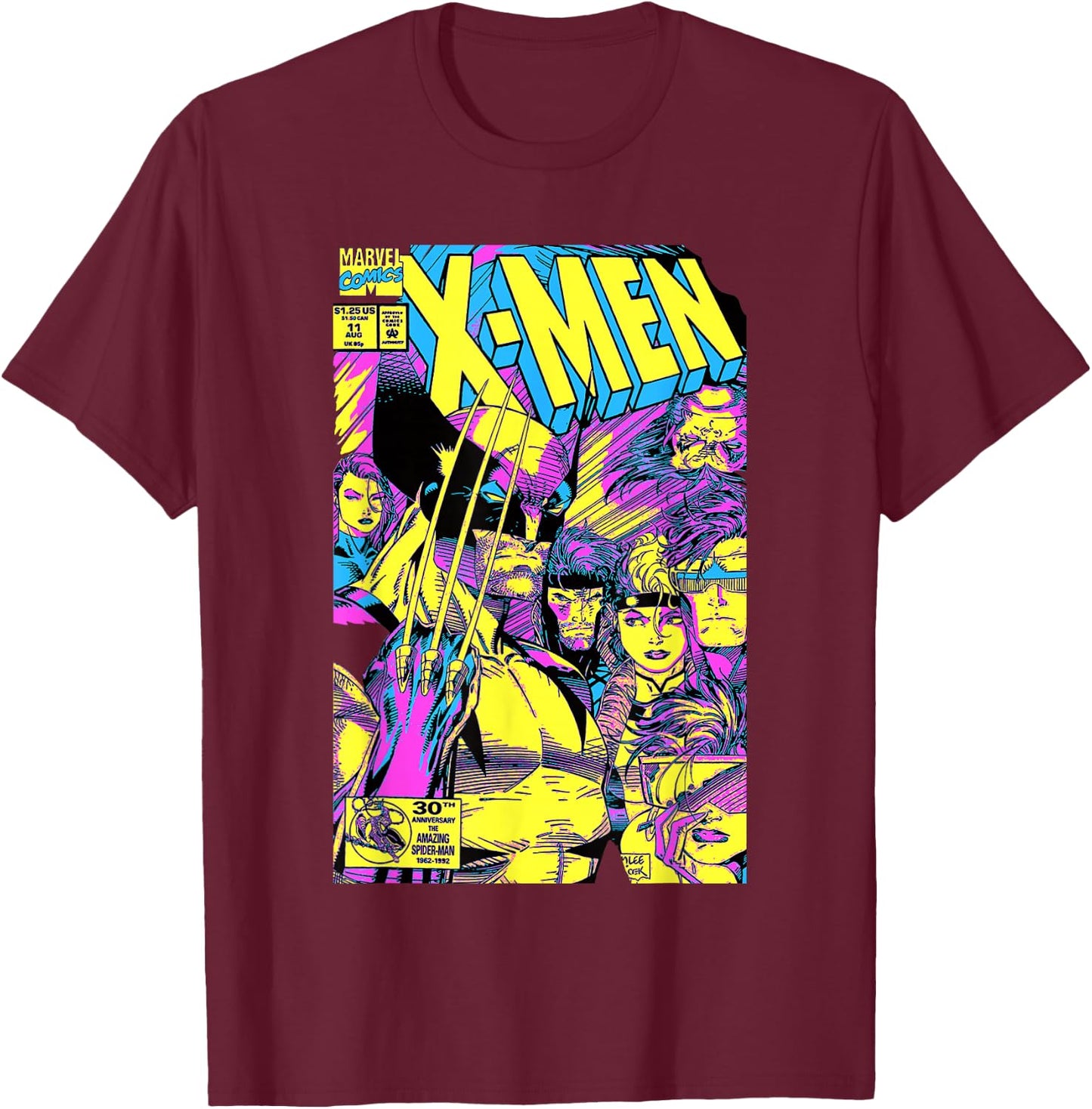 Marvel X-Men Wolverine & Team Epic Neon Comic Cover T-Shirt - T-Shirt | Maroon