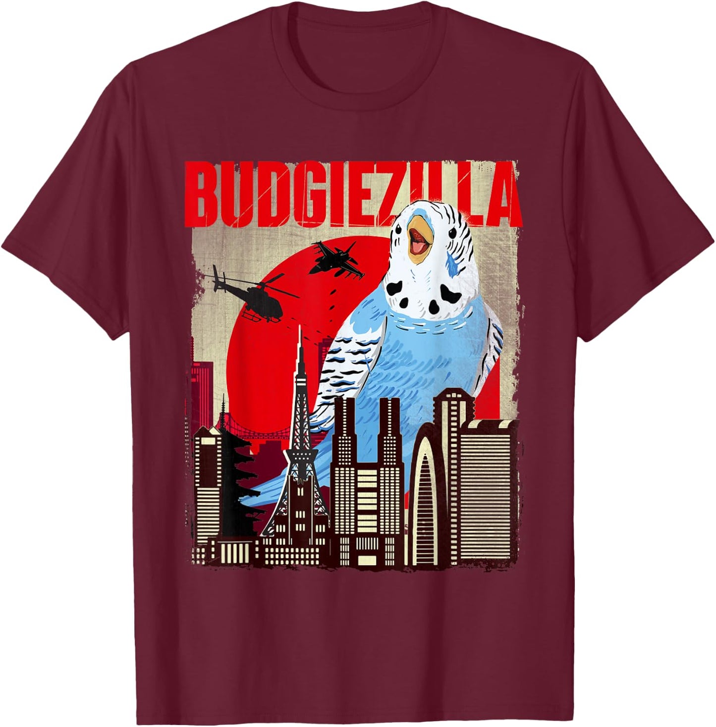 Budgiezilla - Parakeet Budgie Budgerigar Bird Lover T-Shirt - T-Shirt | Maroon