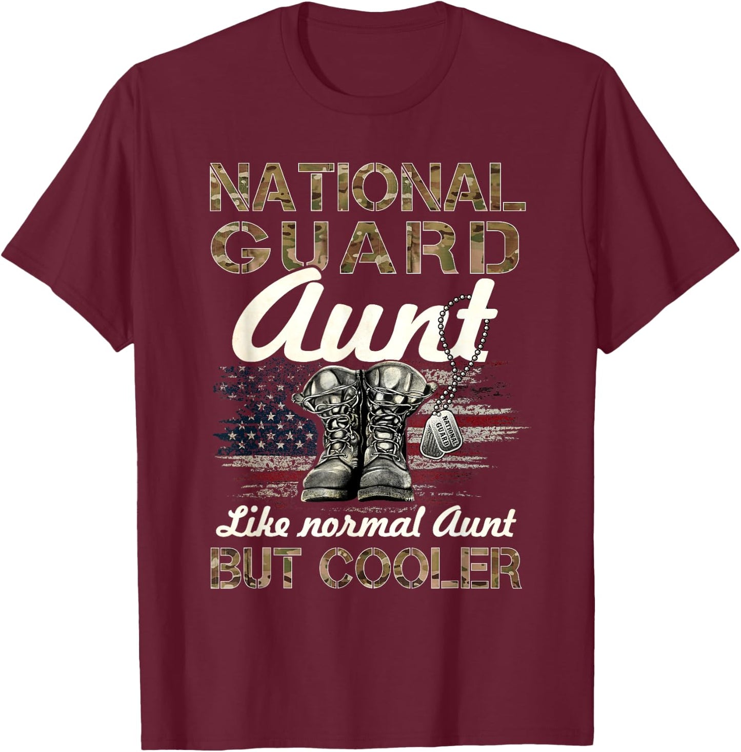 National Guard Aunt Proud Aunt Military Matching Gift - Black, -Adults, Small, Short Sleeve, Regular Fit, Cotton 100% T-Shirt - T-Shirt | Maroon