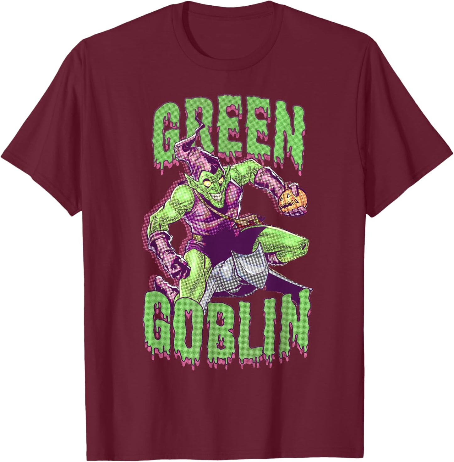 Marvel Halloween Green Goblin Slimy Font Vintage Comic Logo T-Shirt - T-Shirt | Maroon