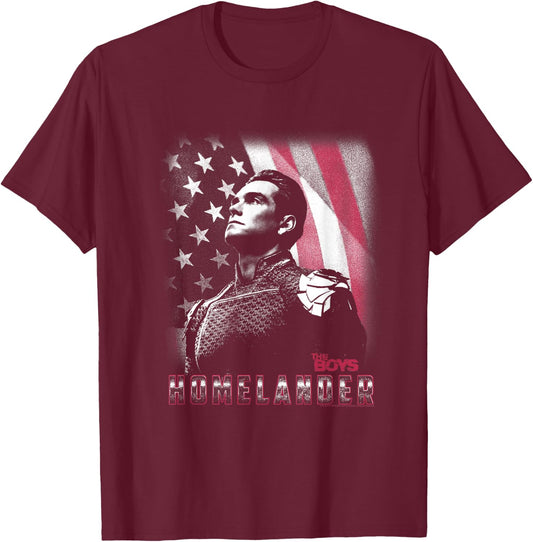 The Boys Patriotic Homelander American Flag Background T-Shirt - T-Shirt | Maroon