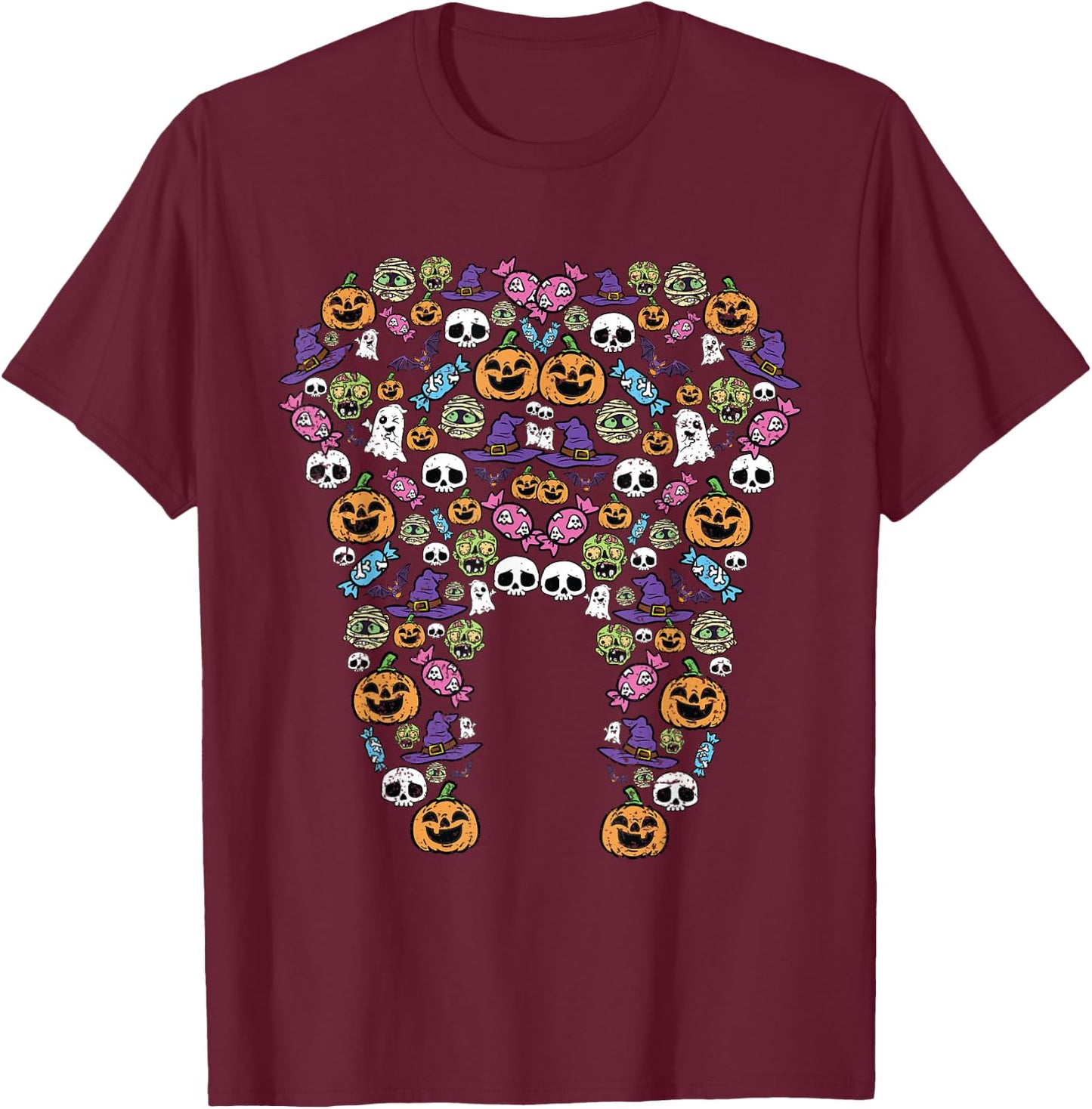 Tooth Halloween Pattern Costume Dentist Dental Assistant T-Shirt - T-Shirt | Maroon