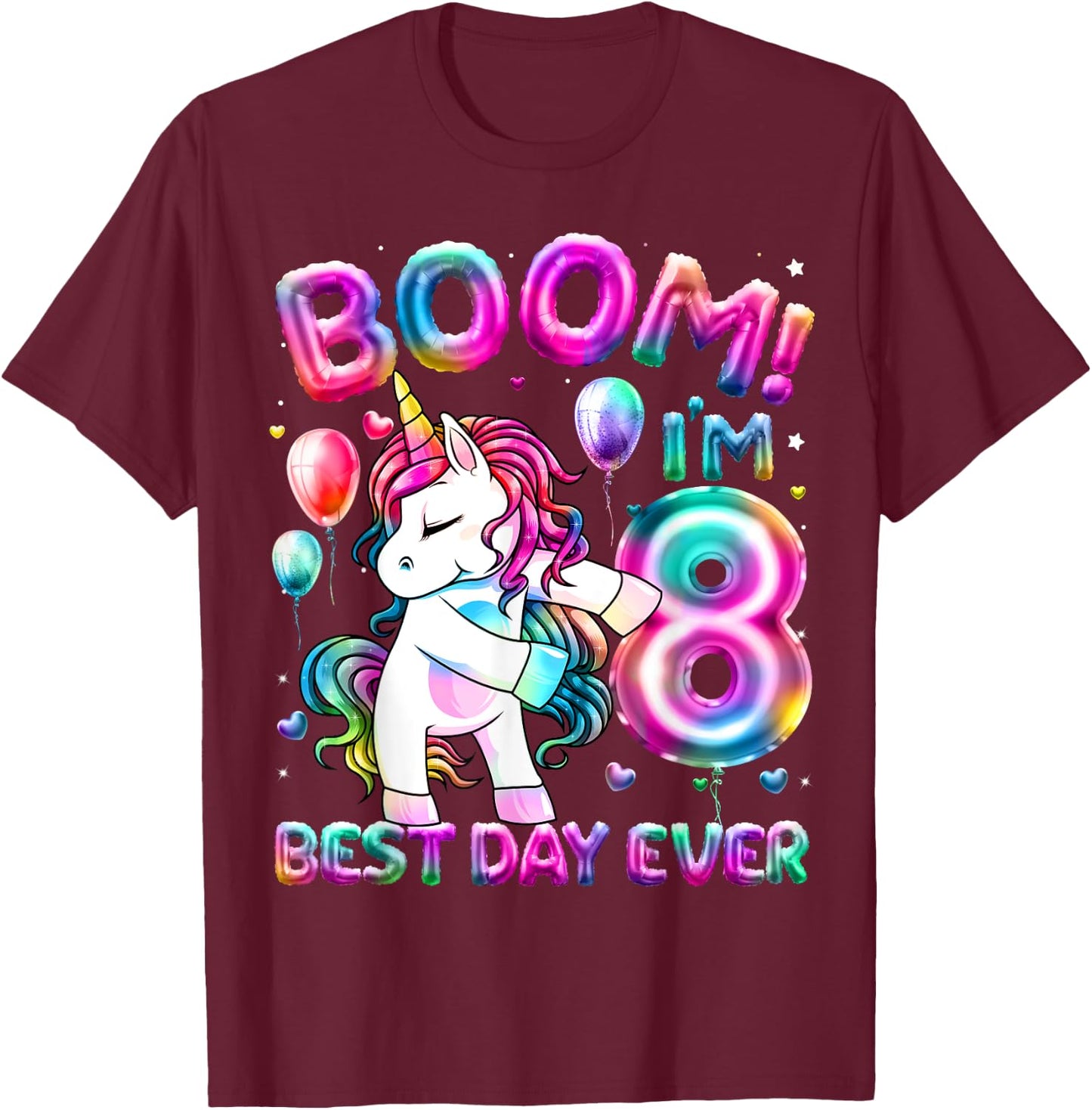 8 Years Old Flossing Unicorn Gifts 8th Birthday Girl Party T-Shirt - T-Shirt | Maroon