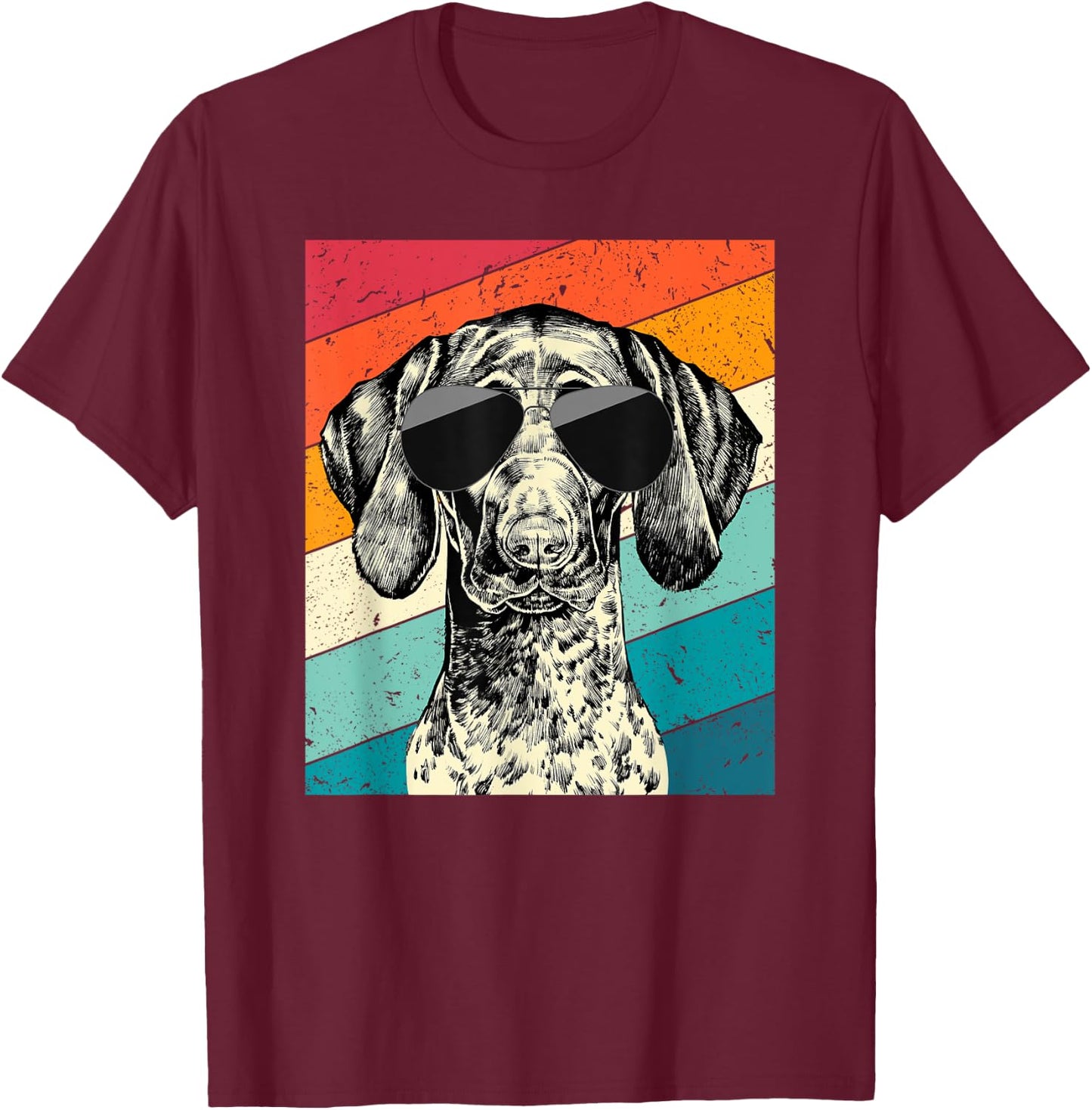 Retro Vintage German Shorthaired Pointer Sunglasses GSP Dog T-Shirt - T-Shirt | Maroon