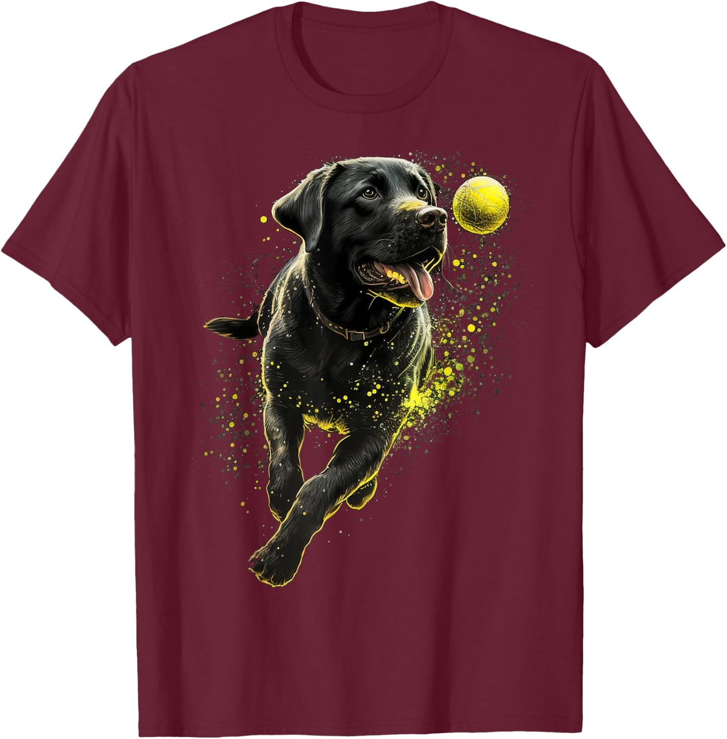 Black Labrador Retriever chasing a ball Labrador Retriever T-Shirt - T-Shirt | Maroon